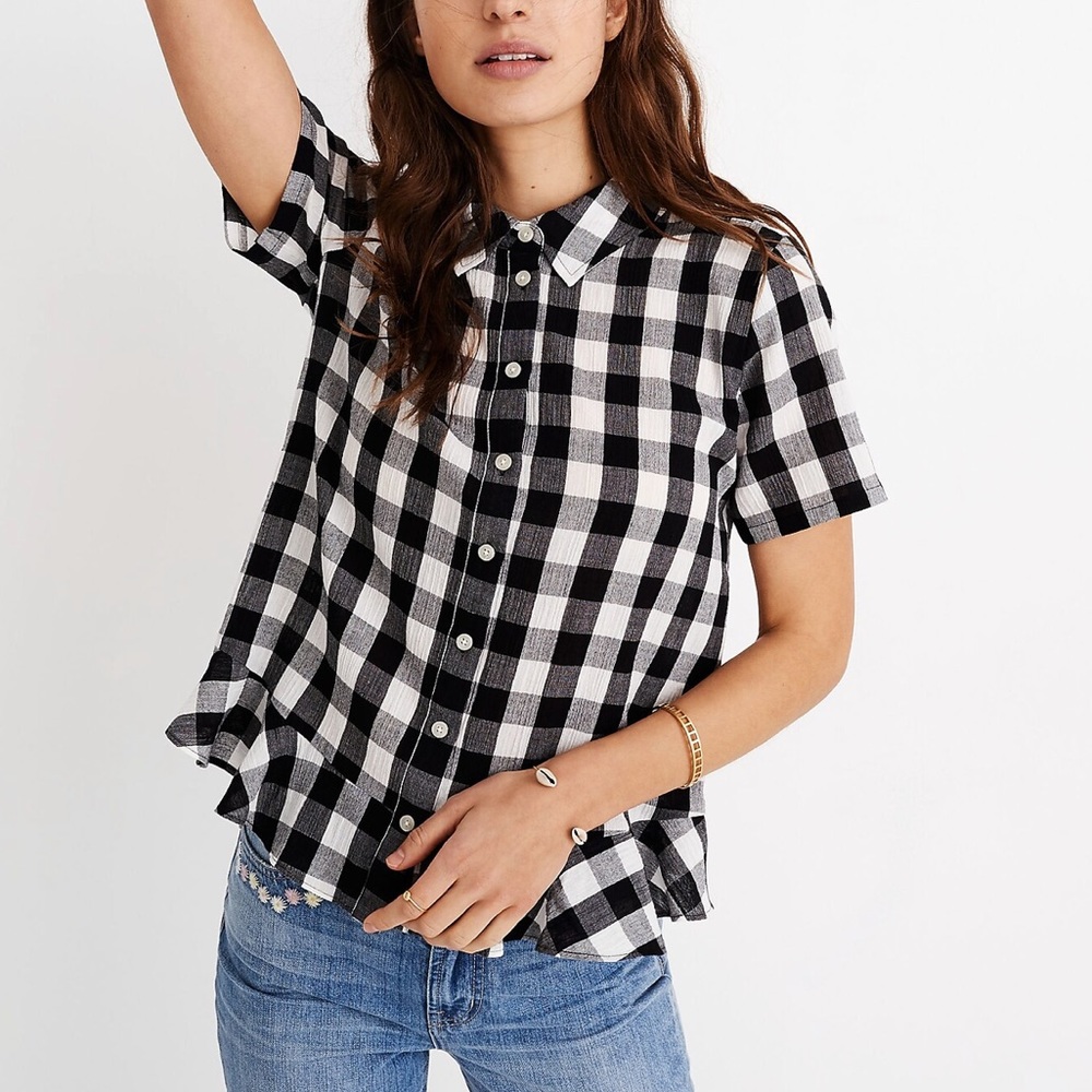 Madewell Peplum Button-Down Shirt in Gingham Sz S